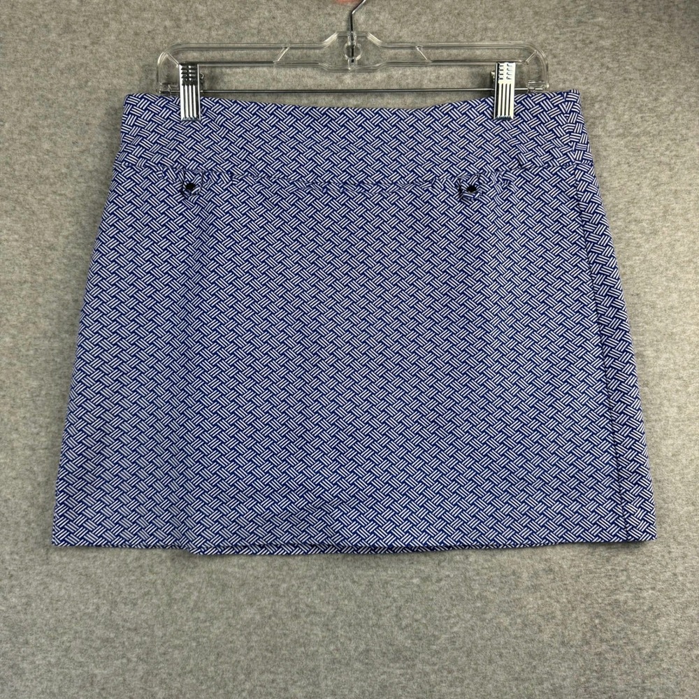 Attyre New York Skort Women Size 8 Blue White Geometric Basketweave Good
